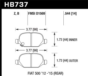 Fiat 500 Abarth Brake Pads - Rear - Hawk Performance - HPS 5.0 - `12-`15